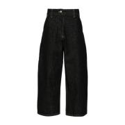 Studio Nicholson Svart Denim Wide Leg Cropped Jeans Black, Dam