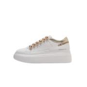 Emanuelle Vee Vit-guld lädersneakers med strassdetaljer White, Dam