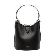 Alaïa Svart Läder Bucket Väska Ringdetaljer Black, Dam