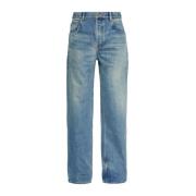 Saint Laurent Blå Tvättad Denim Straight Leg Jeans Blue, Herr