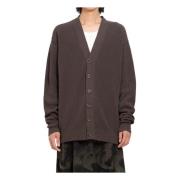 UMA Wang Silke Ribbstickad V-ringad Cardigan Brown, Herr