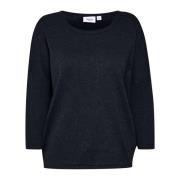 Saint Tropez Night Sky R-Neck Pullover Tröja Black, Dam