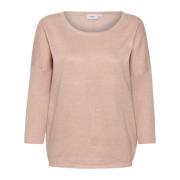 Saint Tropez Ash Rose Melange Stickad Tröja med ¾ Ärmar Beige, Dam