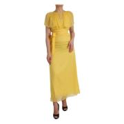 Dolce & Gabbana Gul Silke Sheath Bälteslång Maxi Klänning Yellow, Dam