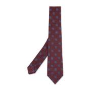 Kiton Burgundy Sidenslips Blå Geometrisk-Blommig Red, Herr