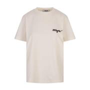 Msgm Vit T-shirt med broderad signatur White, Dam