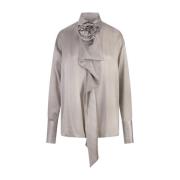 Ermanno Scervino Grå Silkesatin Skjorta med Ros Sash Gray, Dam