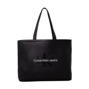 Calvin Klein Monogram Shopping Bag Tote Svart Black, Dam