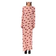 Stella McCartney Lips Print Maxi Klänning Dusty Rose Pink, Dam