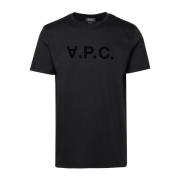 A.p.c. Svart Bomull T-shirt med Logo Appliqué Black, Herr