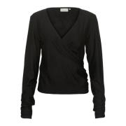 Gestuz Wrap Top Blus med Draperade Detaljer Black, Dam