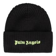 Palm Angels Räfflad stickad ullmössa med logotyp Black, Herr