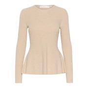 InWear Peplum Sweater Stickad Haze Melange Beige, Dam