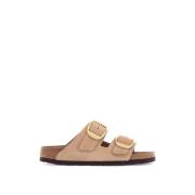 Birkenstock Dubbelrem Läder Slides Beige, Dam