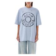 Acne Studios Blå Distressed Logo Print T-Shirt Blue, Dam