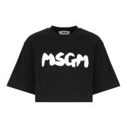 Msgm Svart Bomull T-shirt med Logo Black, Dam