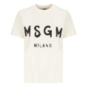 Msgm Ivory Bomull T-shirt med Logo Beige, Dam