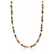 Nialaya Beaded Necklace with Brown Tiger Eye, Howlite, and Onyx Yellow...