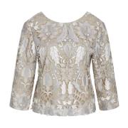 Bruuns Bazaar Elegant Silver Beige Blus med Broderi Beige, Dam