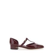 Salvatore Ferragamo Bordeaux Häl Lainette Skor Red, Dam