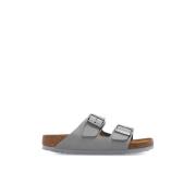 Birkenstock Bekväma Läder Sliders Gray, Dam