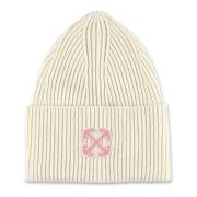 Off White Ivory Pile Beanie Hat Beige, Dam