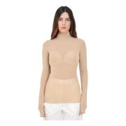 Simona Corsellini Guld Turtleneck Sweater Glamour Beige, Dam