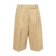 Proenza Schouler Kort Bomull Linne Bermuda Shorts Beige, Dam