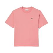 Lacoste Rosa T-shirt med Ribbad Krage Pink, Dam