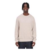 Armani Exchange Beige Crewneck Sweater med All-Over Logo Print Pink, H...