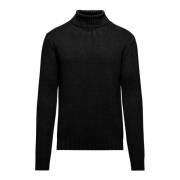 BomBoogie Varm Ribbad Bomull Turtleneck Black, Herr