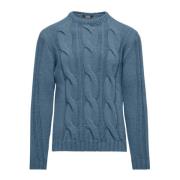 BomBoogie Herr Rundhalsad Ullstickad Pullover Blue, Herr