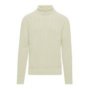 BomBoogie Varm Bomull Cable Knit Mock Neck Sweater Beige, Herr