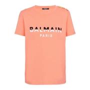 Balmain Flocked Paris T-Shirt Pink, Dam