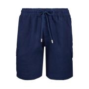 Vilebrequin Solid Linne Cargo Bermuda Shorts Blue, Herr