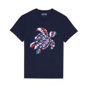 Vilebrequin Sköldpadda Broderad Bomull T-shirt Män Blue, Herr