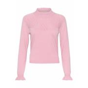 Cream Rosa Stickad Blus med Volanger Pink, Dam