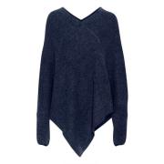 Cream Stickad Poncho Total Eclipse Mönster Blue, Dam