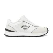 Versace Vita Läder Sneakers Broderad Logotyp White, Herr