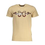 Cavalli Class Herr Bomull T-shirt med Tryck Beige, Herr