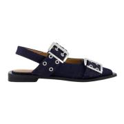 Ganni Chunky Buckle Ballerina Blue, Dam