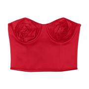 Marc Jacobs Röd Satin Balconette Topp med Faux-Rose Detaljer Red, Dam