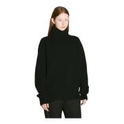 Rick Owens Ull Fiskartröja V-ringad Ribbade kanter Black, Dam