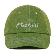 Marni Grön Denim Hat med Broderad Logo Green, Herr