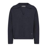 MOS Mosh Navy Stickad Tröja med V-ringning Blue, Dam