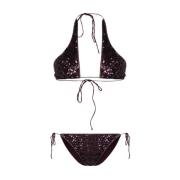 Oseree Plommon Lila Paljett Halterneck Bikini Set Purple, Dam