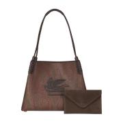 Etro Brun Paisley Jacquard Libra Shoppingväska Brown, Dam