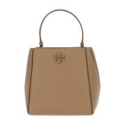 Tory Burch Läder axelväska med logostängning Beige, Dam