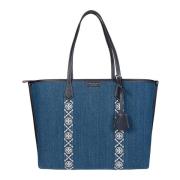 Tory Burch Denim Triple Compartment Tote Väska Blue, Dam