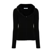 Blugirl Svart Stickad Cardigan med Fuskpälskrage Black, Dam